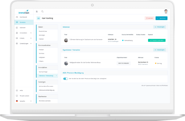 software für makler immobilienverwaltung cloud software matching immonaut adressverwaltung flexibel mobil
