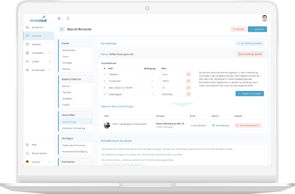immonaut makler software immobilienmakler software kunden matching immobilien matching