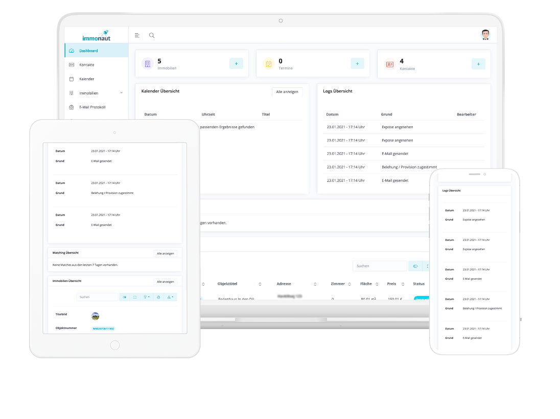 software für makler immobilienverwaltung cloud software matching immonaut Dashboard